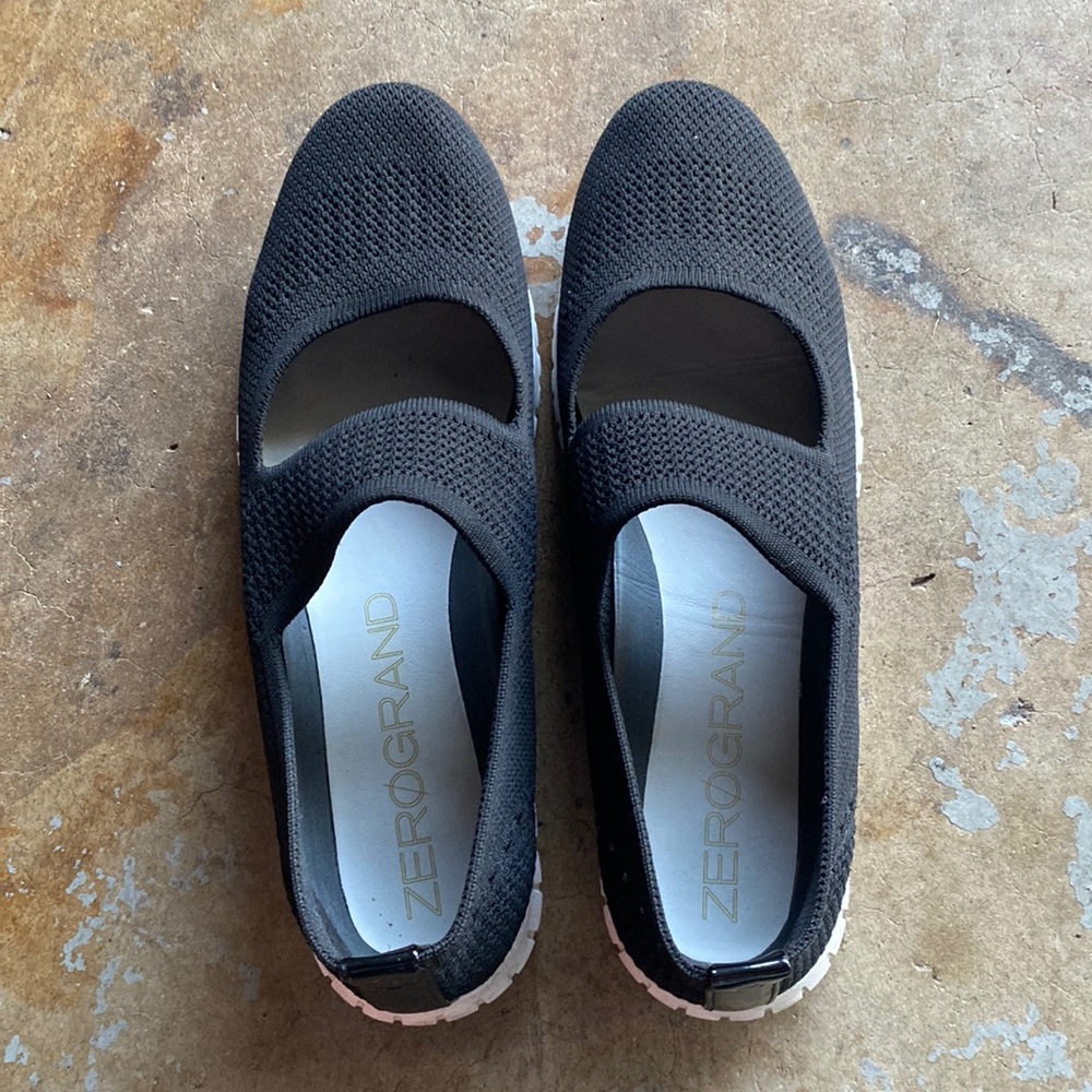 Cole Haan Women ZERGRAND W13372 BLACK KNIT elastic flat shoe